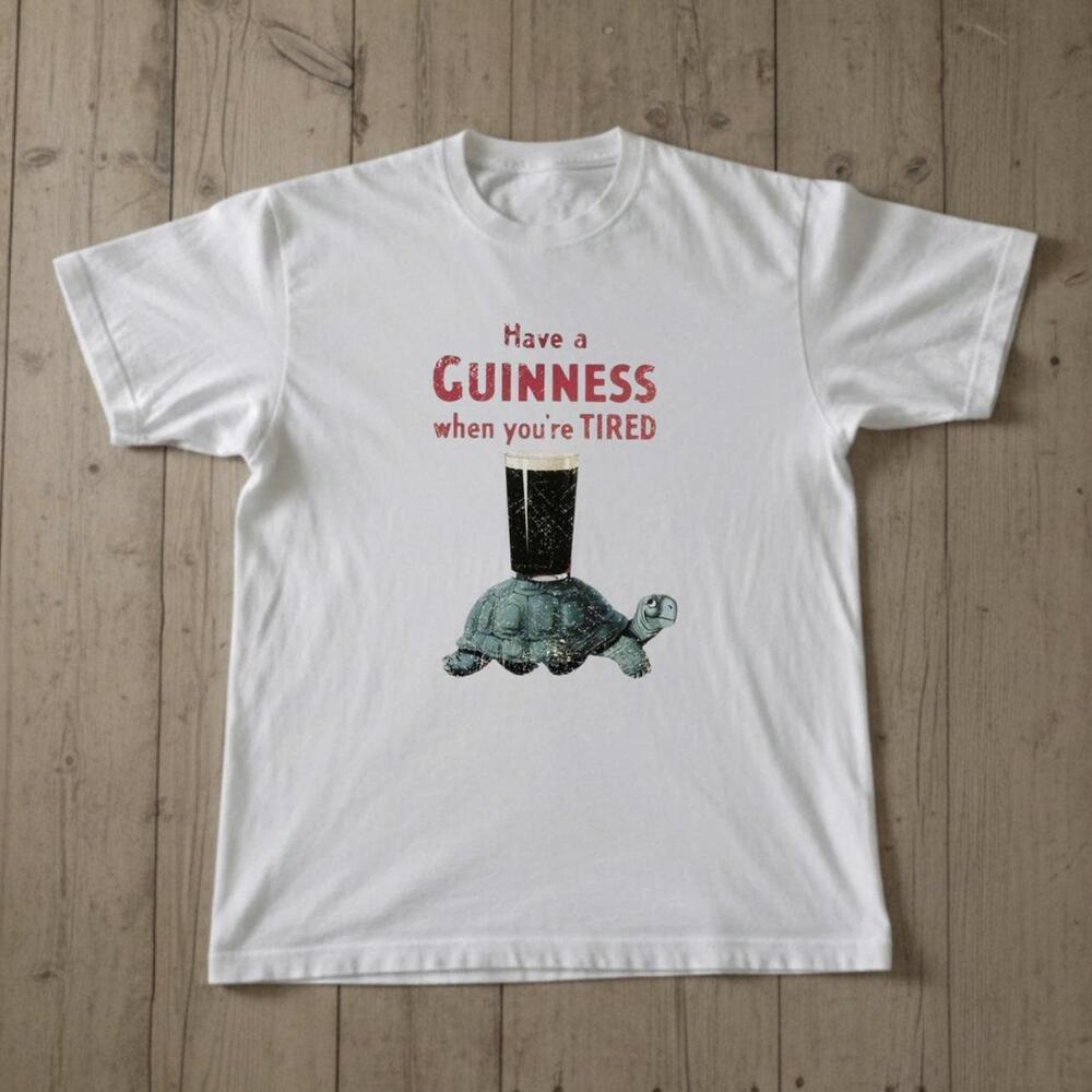 White Guinness Tee With Turtle Design